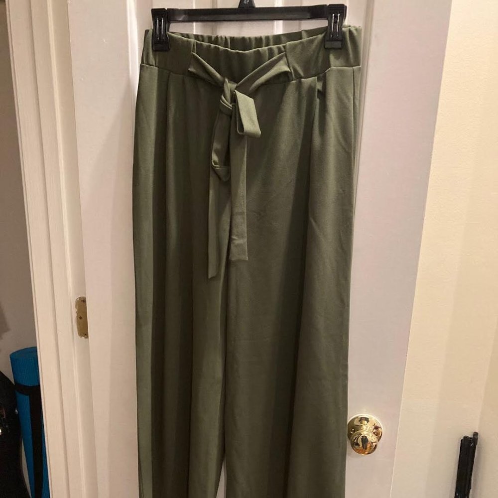 Crepe Tie Waist Wide Leg Trouser